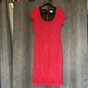Womens 10 Eva Mendes New York & Company Elegant Deep Red Lace Midi Dress